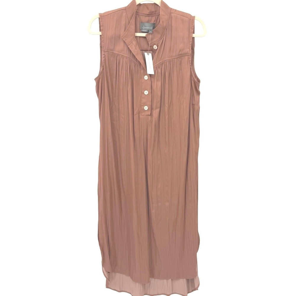 Anthropologie‎ Sleeveless Tank Pleated Midi Dress Brown Button Front Size M